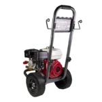 2500 PSI gas pressure washer with Honda GX200 engine and Comet triplex pump, built for effective medium-duty cleaning.