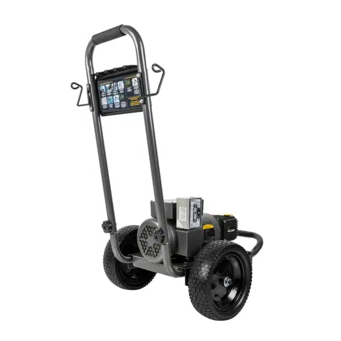 2,000 PSI electric pressure washer with Baldor motor and General triplex pump for efficient cleaning.