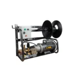 2,000 PSI wall-mount electric pressure washer with 4.0 GPM, 5.0 HP Baldor motor, and high-temperature General Triplex pump