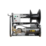 2,000 PSI wall-mount electric pressure washer with 4.0 GPM, 5.0 HP Baldor motor, and high-temperature General Triplex pump