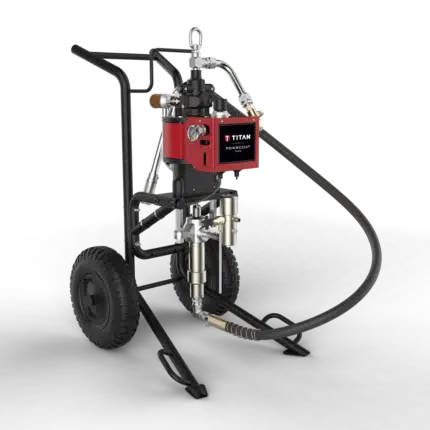PowrCoat 745 pneumatic sprayer with Severe Service™ technology, 4500 PSI capacity, and a durable frame with pneumatic tires and a high-capacity hose rack for professional, heavy-duty applications.