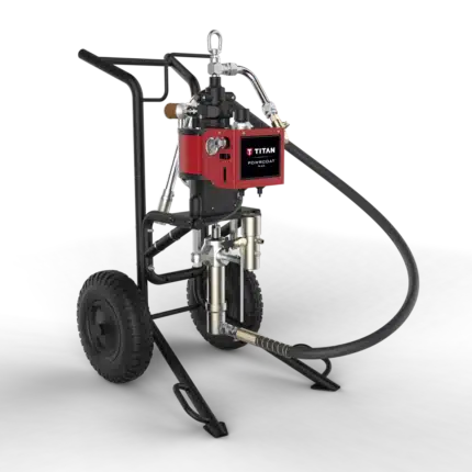 PowrCoat 940 pneumatic sprayer with Severe Service™ technology, 4000 PSI capacity, heavy-duty frame with pneumatic tires, and a high-capacity hose rack for professional industrial applications.