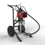 PowrCoat 960 pneumatic sprayer with Severe Service technology, 6000 PSI capacity, durable frame with pneumatic tires, and high-capacity hose rack for heavy-duty industrial applications.