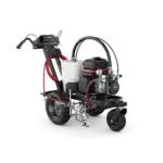 PowrLiner 3500 72V electric line striper equipped with Honda eGX battery, RX-80 airless gun, and no-maintenance PermaStroke Technology. Ideal for precise and efficient line striping on pavement and fields.