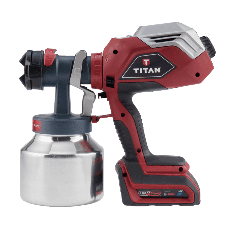 Titan FlexSpray Pro 18V multi-tool airless sprayer for professional painting with versatile settings and AMPShare by Bosch battery