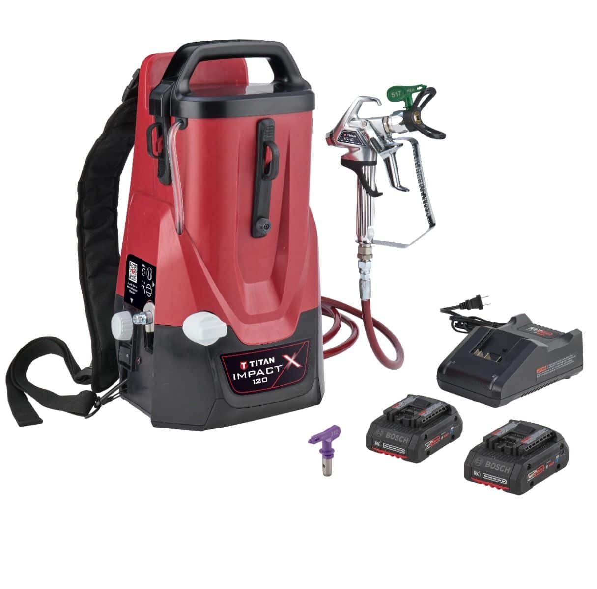 Titan Impact X 120 18V portable battery-powered airless sprayer with AMPShare™ by Bosch® battery, ideal for flexible painting applications